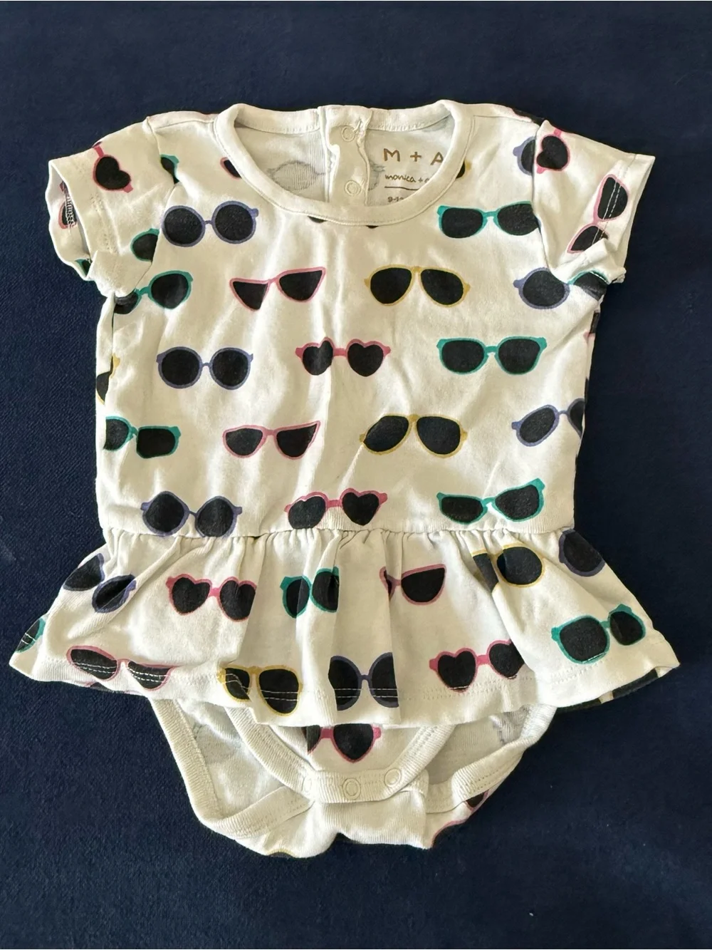 Monica + Andy White Baby Skirted Bodysuit 9-12m organic cotton Sunglasses Print